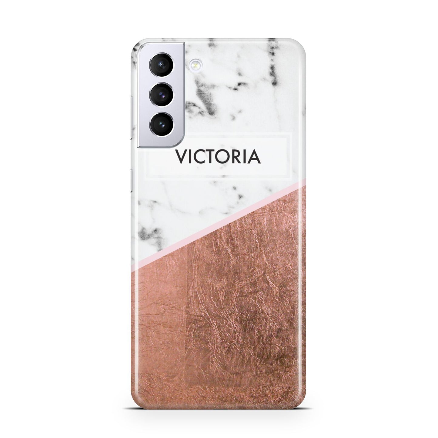 Personalised Marble Rose Gold Name Initials Samsung S21 Plus Phone Case