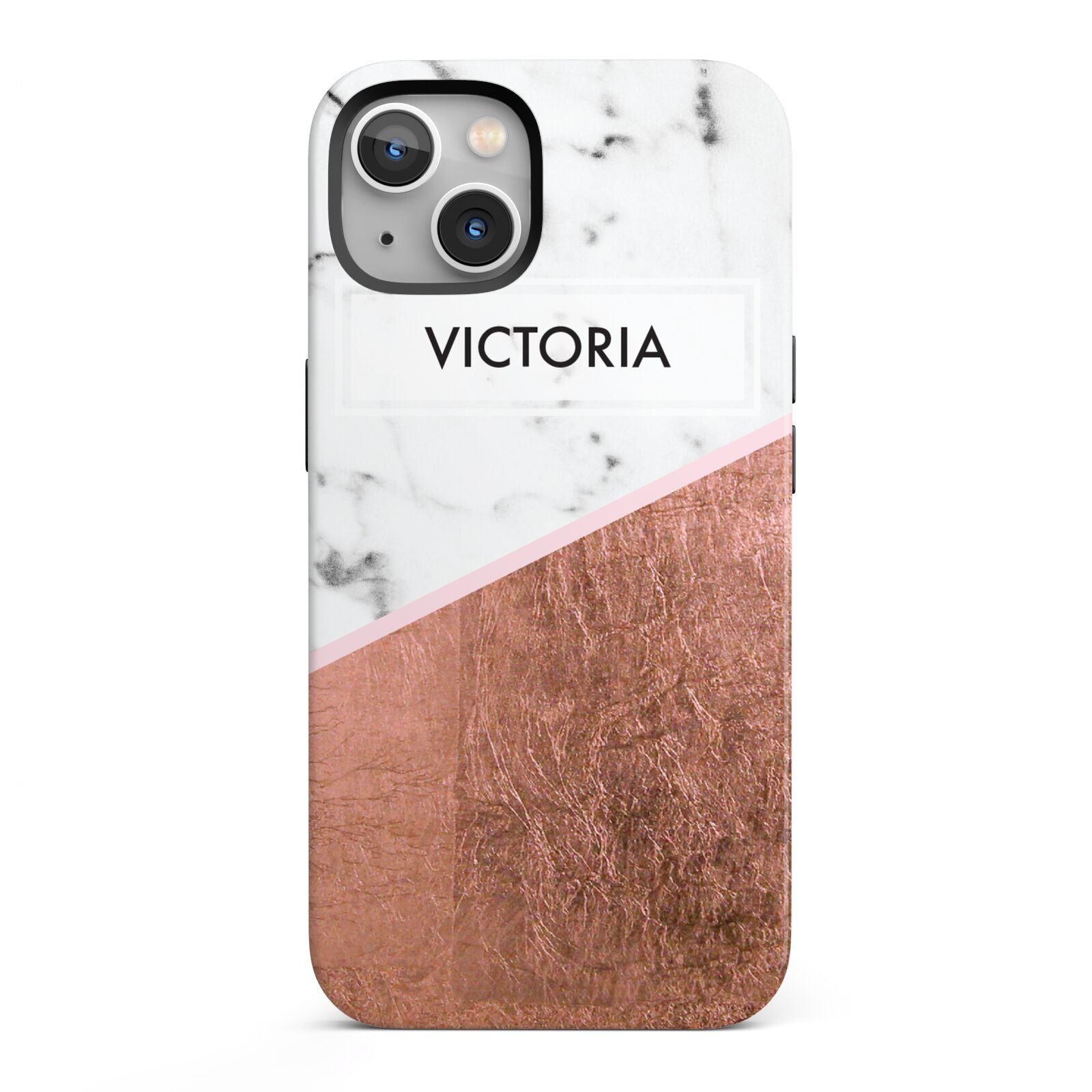 Personalised Marble Rose Gold Name Initials iPhone 13 Full Wrap 3D Tough Case