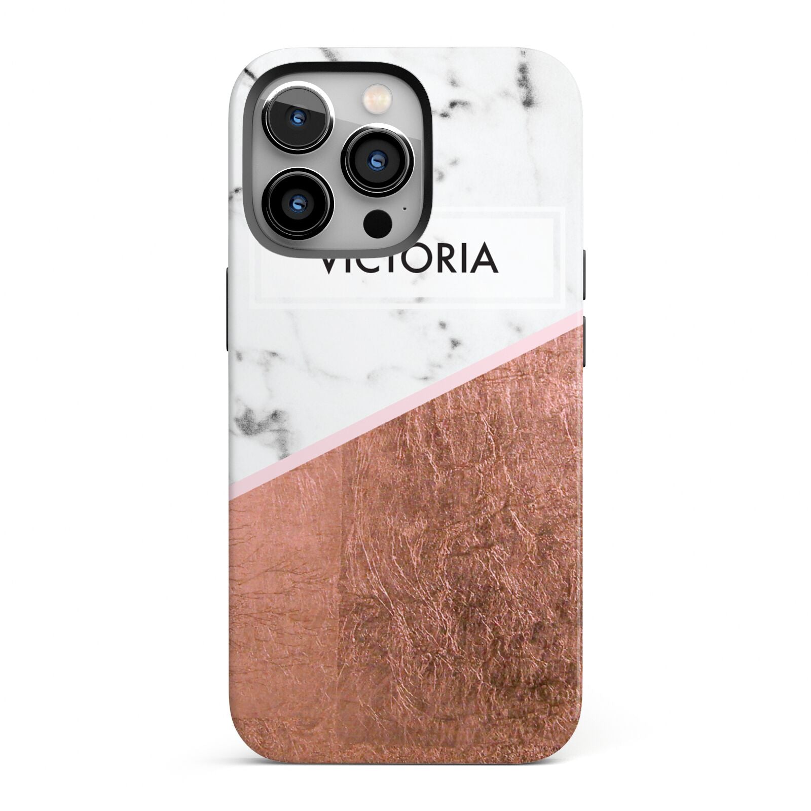 Personalised Marble Rose Gold Name Initials iPhone 13 Pro Full Wrap 3D Tough Case