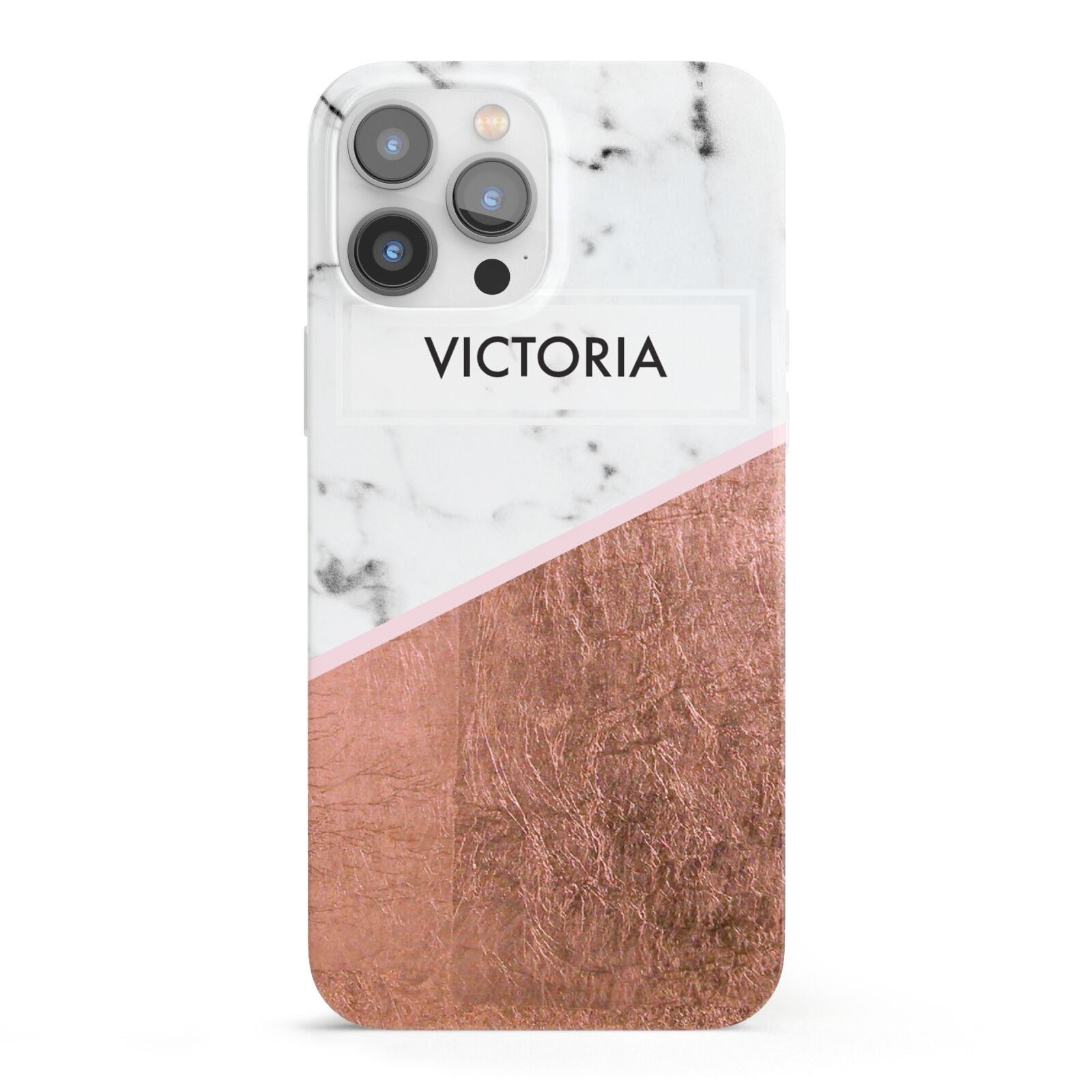 Personalised Marble Rose Gold Name Initials iPhone 13 Pro Max Full Wrap 3D Snap Case