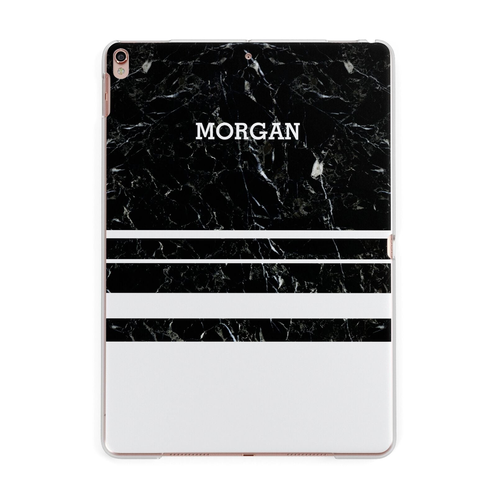 Personalised Marble Stripes Name Initials Apple iPad Rose Gold Case