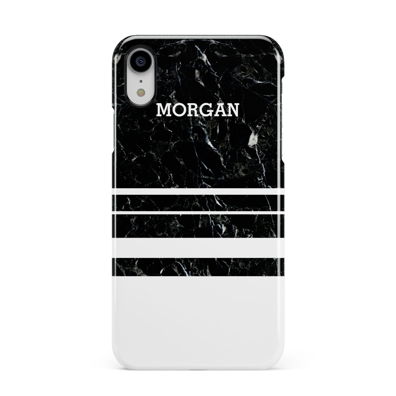 Personalised Marble Stripes Name Initials Apple iPhone XR White 3D Snap Case