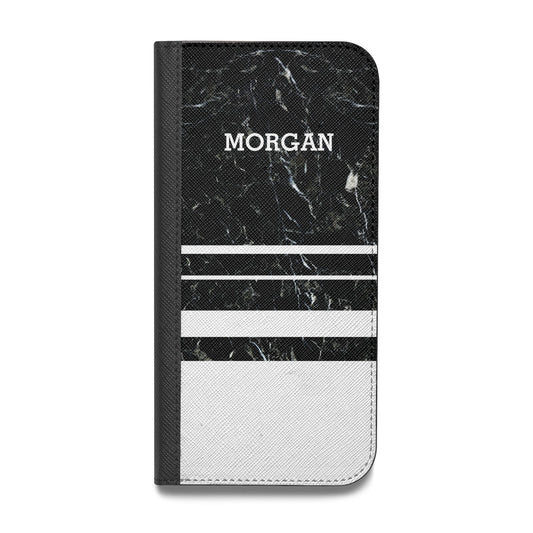 Personalised Marble Stripes Name Initials Vegan Leather Flip iPhone Case