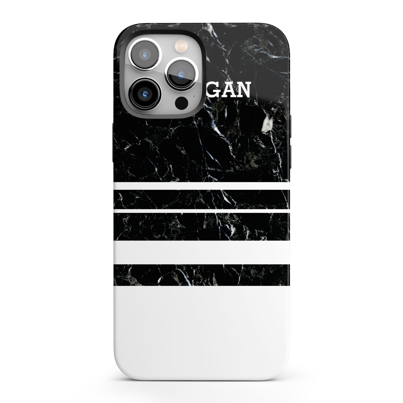 Personalised Marble Stripes Name Initials iPhone 13 Pro Max Full Wrap 3D Tough Case