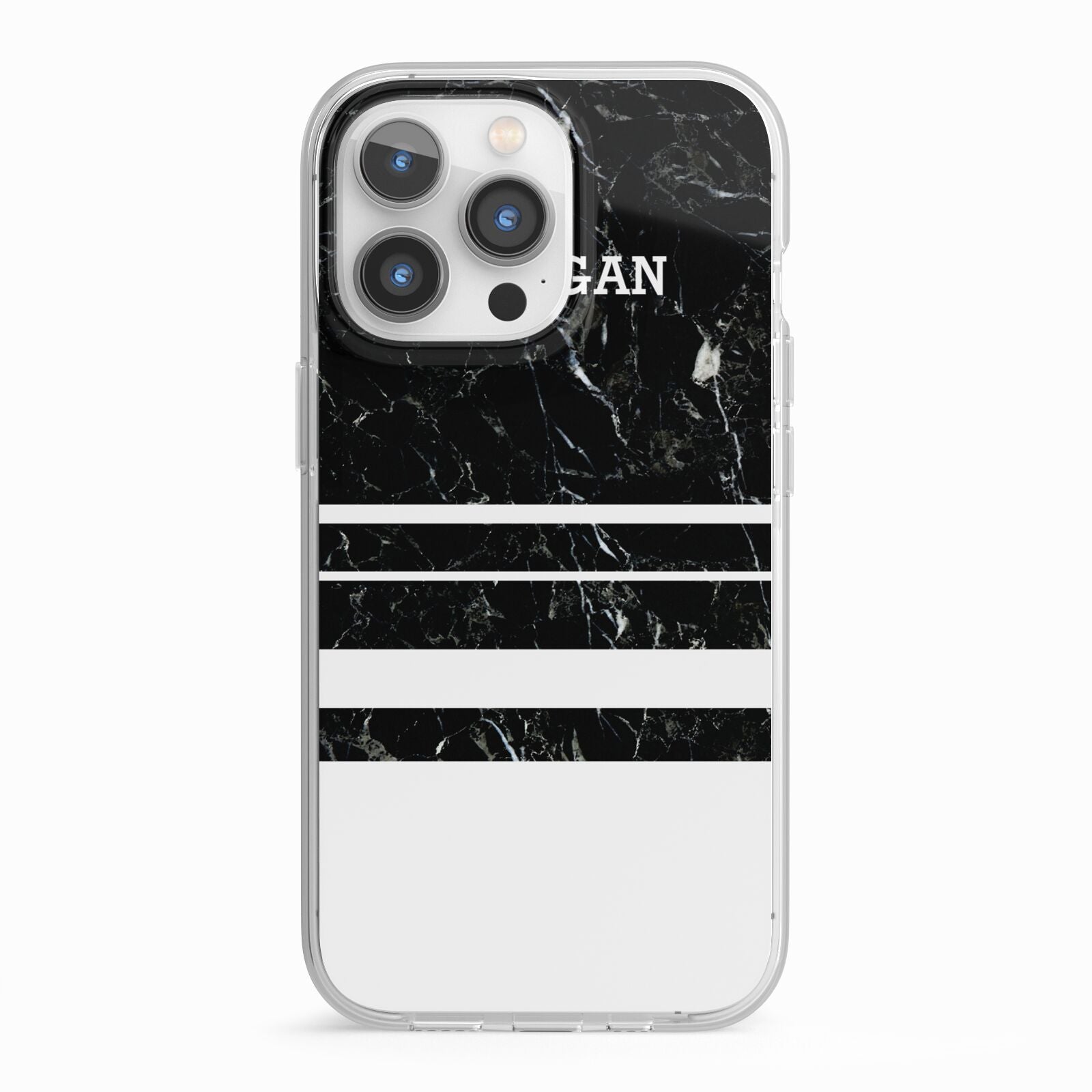 Personalised Marble Stripes Name Initials iPhone 13 Pro TPU Impact Case with White Edges