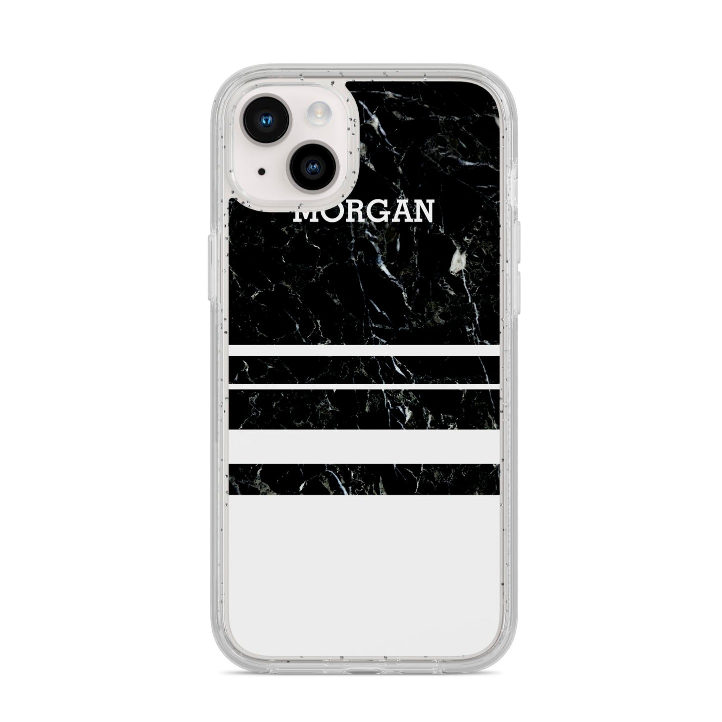 Personalised Marble Stripes Name Initials iPhone 14 Plus Glitter Tough Case Starlight