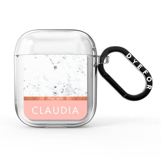 Personalised Marble With Name Initials Pink AirPods Clear Case