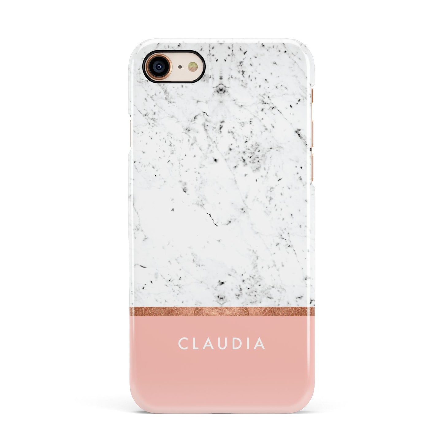 Personalised Marble With Name Initials Pink Apple iPhone 7 8 3D Snap Case