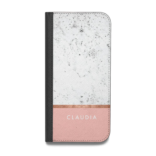 Personalised Marble With Name Initials Pink Vegan Leather Flip iPhone Case