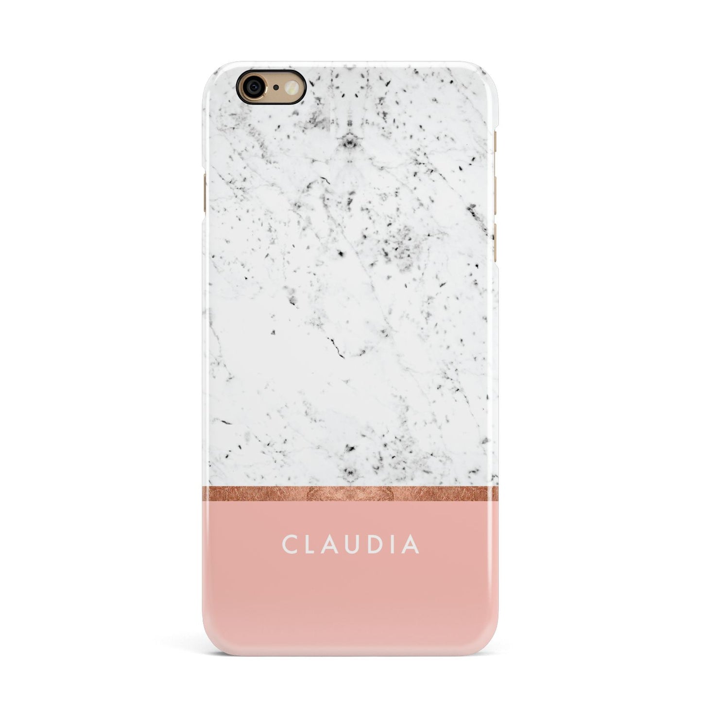 Personalised Marble With Name Initials Pink iPhone 6 Plus 3D Snap Case on Gold Phone