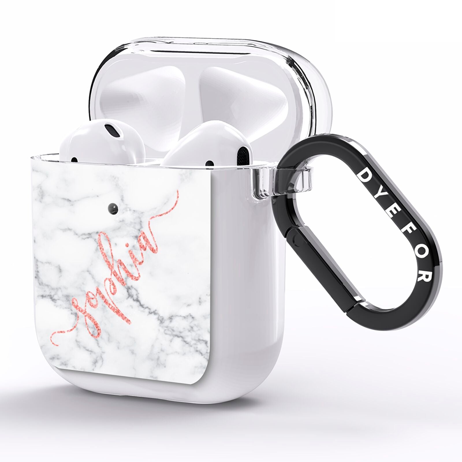 Personalised Marble with Pink Glitter Text AirPods Clear Case Side Image