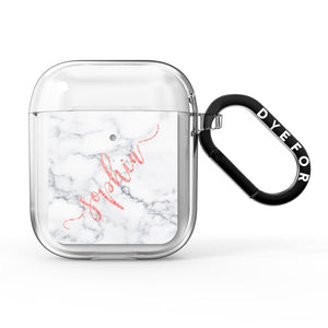 Personalised Marble with Pink Glitter Text AirPods Case