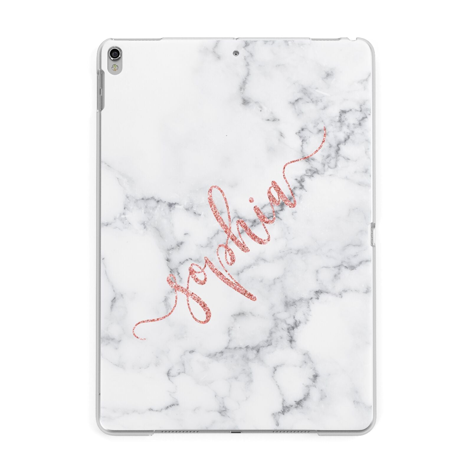 Personalised Marble with Pink Glitter Text Apple iPad Silver Case