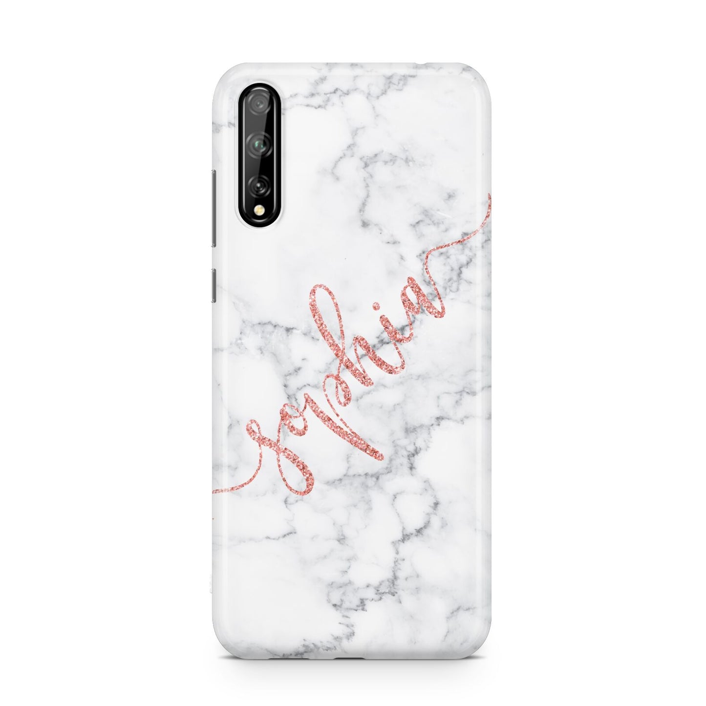 Personalised Marble with Pink Glitter Text Huawei Enjoy 10s Phone Case