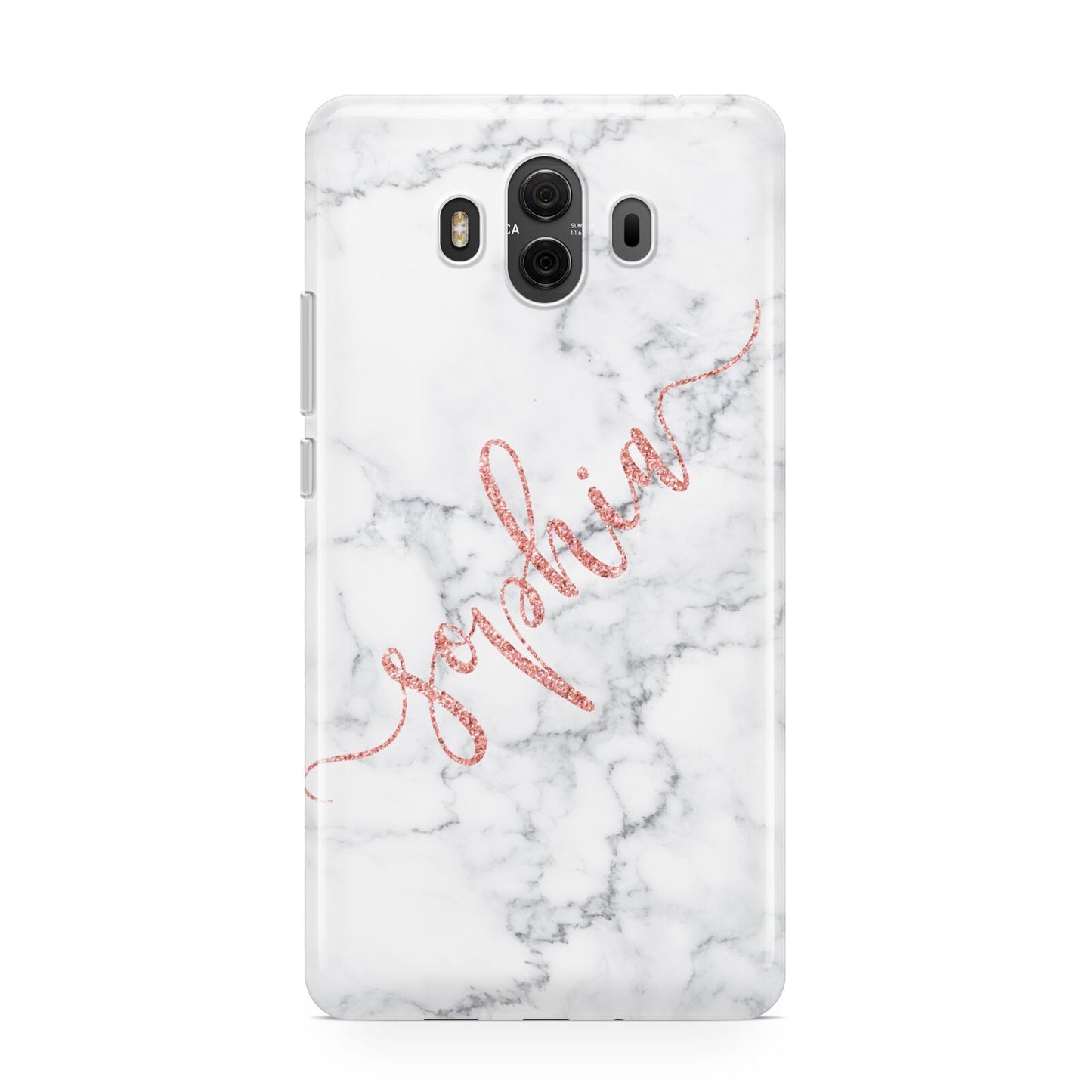 Personalised Marble with Pink Glitter Text Huawei Mate 10 Protective Phone Case