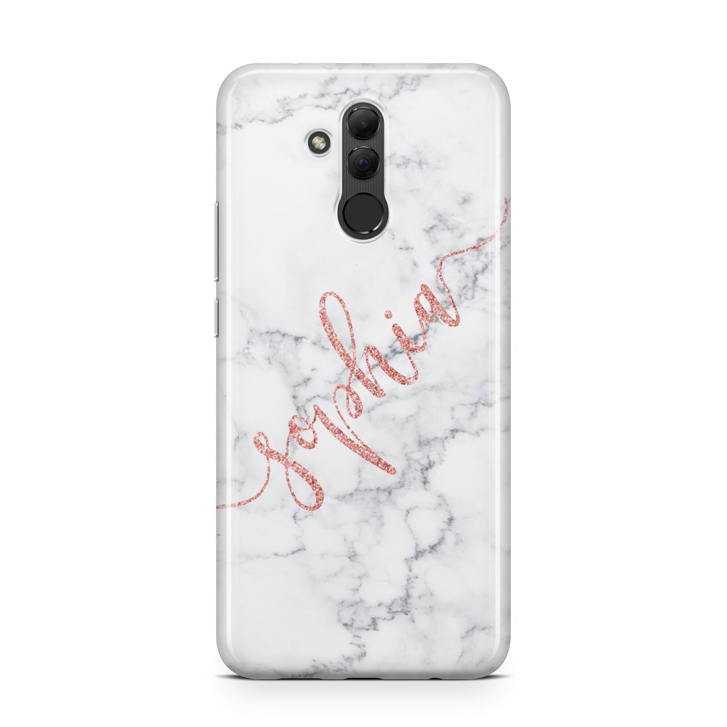 Personalised Marble with Pink Glitter Text Huawei Mate 20 Lite