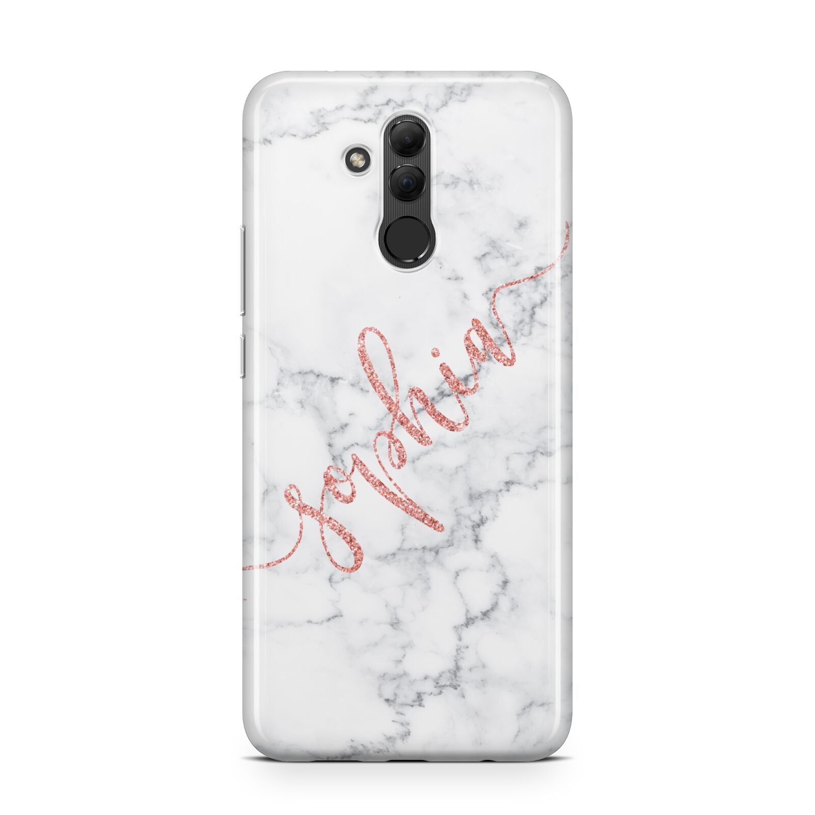 Personalised Marble with Pink Glitter Text Huawei Mate 20 Lite