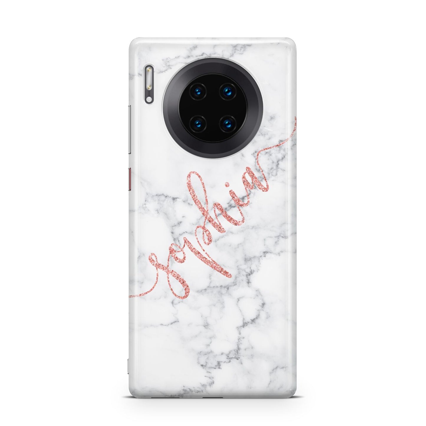 Personalised Marble with Pink Glitter Text Huawei Mate 30 Pro Phone Case