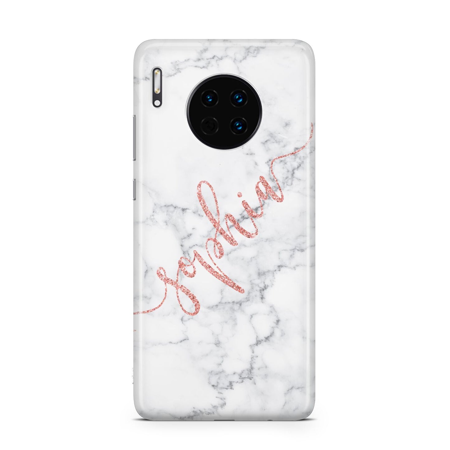 Personalised Marble with Pink Glitter Text Huawei Mate 30