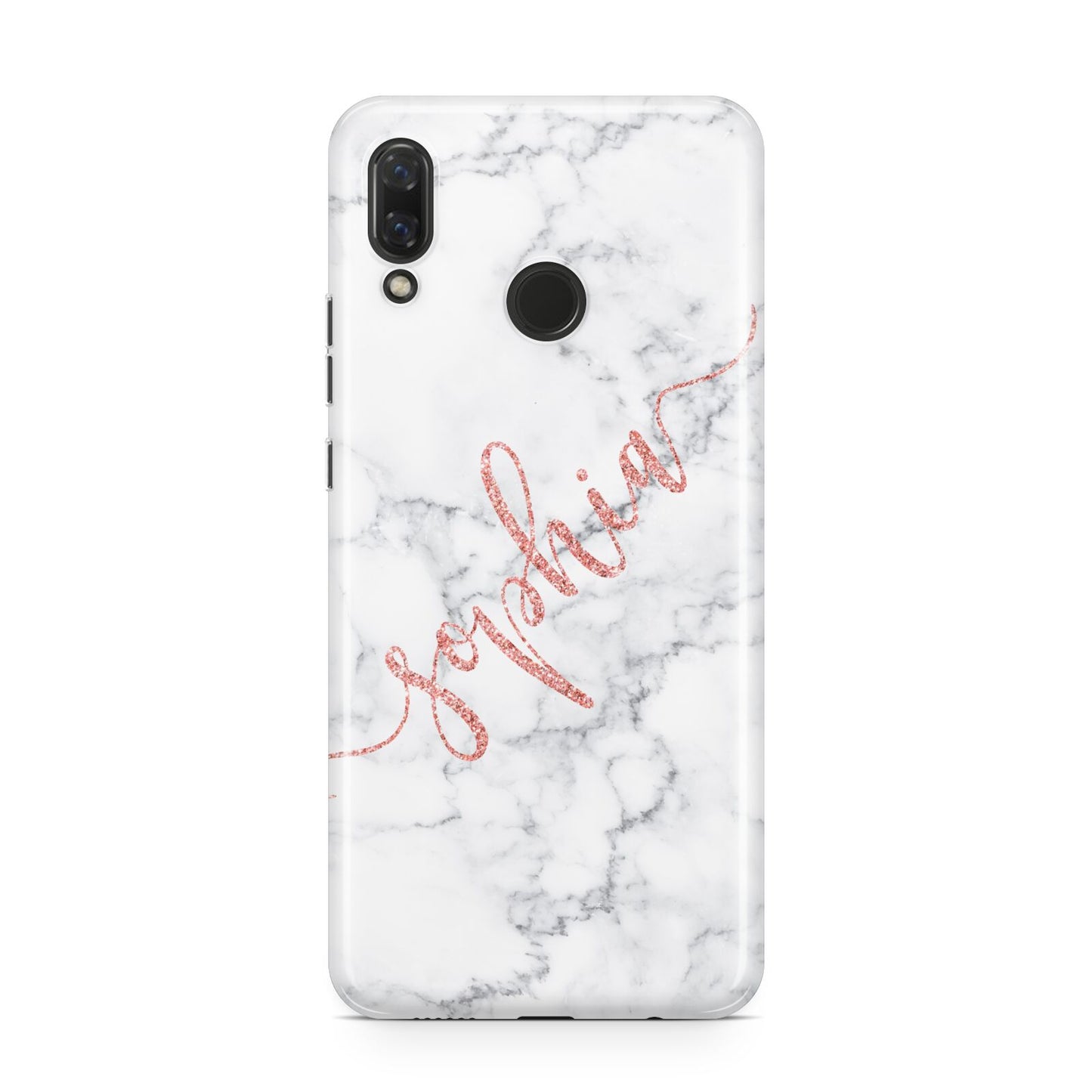 Personalised Marble with Pink Glitter Text Huawei Nova 3 Phone Case