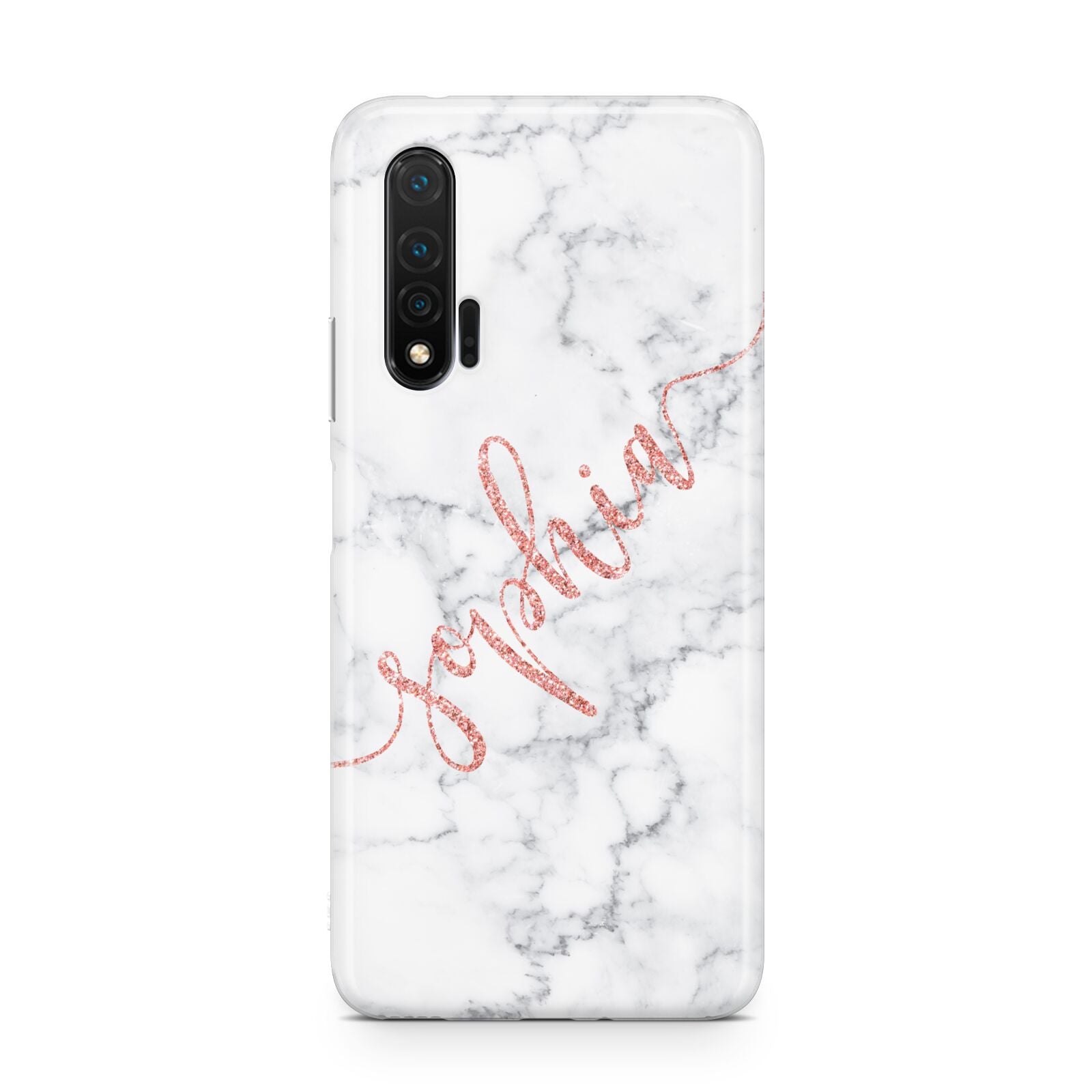 Personalised Marble with Pink Glitter Text Huawei Nova 6 Phone Case