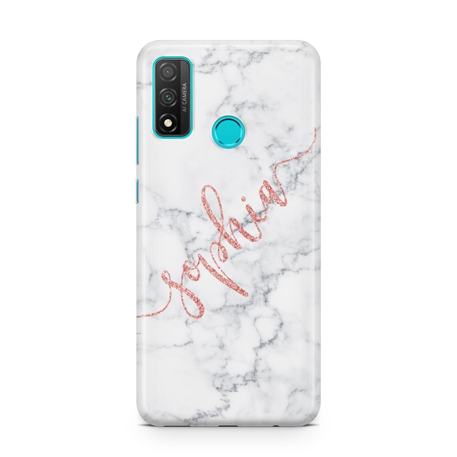 Personalised Marble with Pink Glitter Text Huawei P Smart 2020