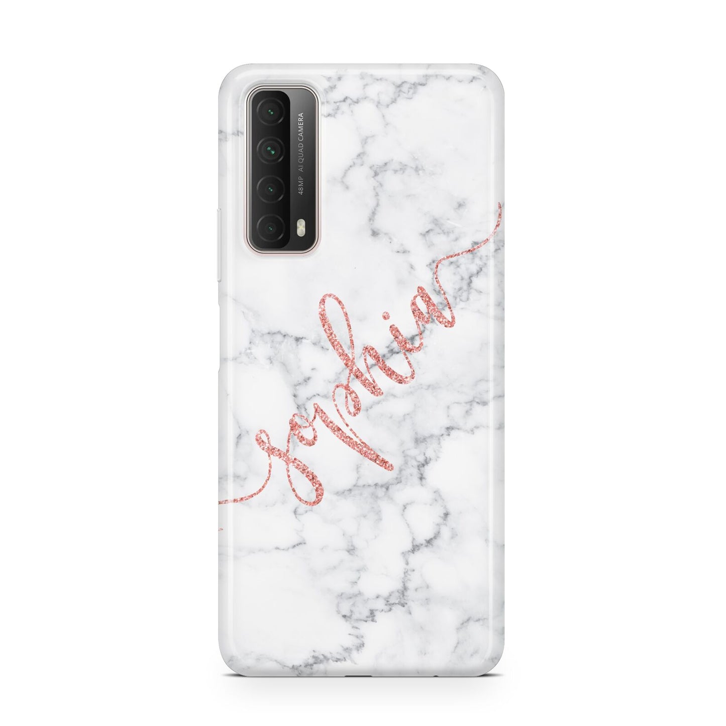 Personalised Marble with Pink Glitter Text Huawei P Smart 2021