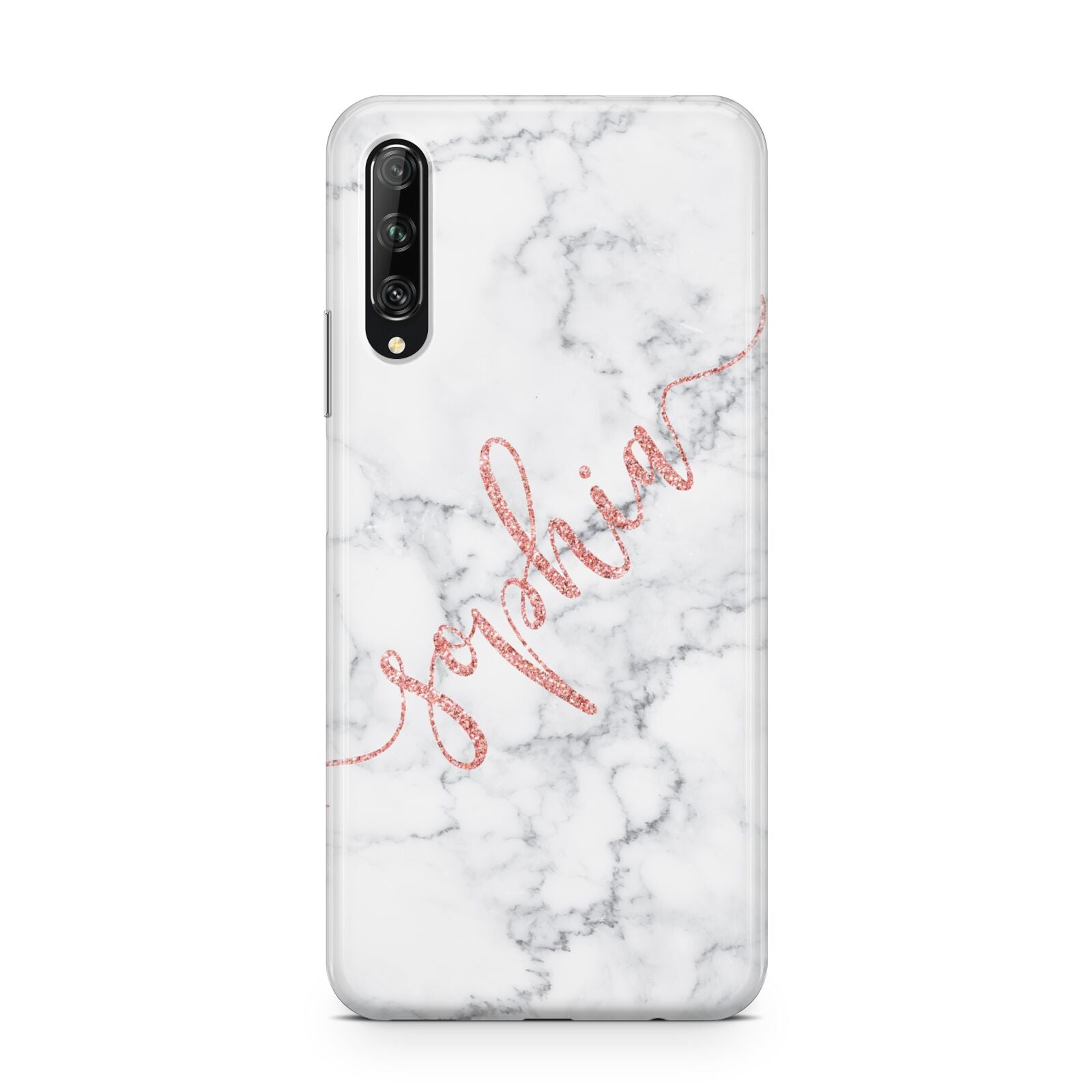 Personalised Marble with Pink Glitter Text Huawei P Smart Pro 2019