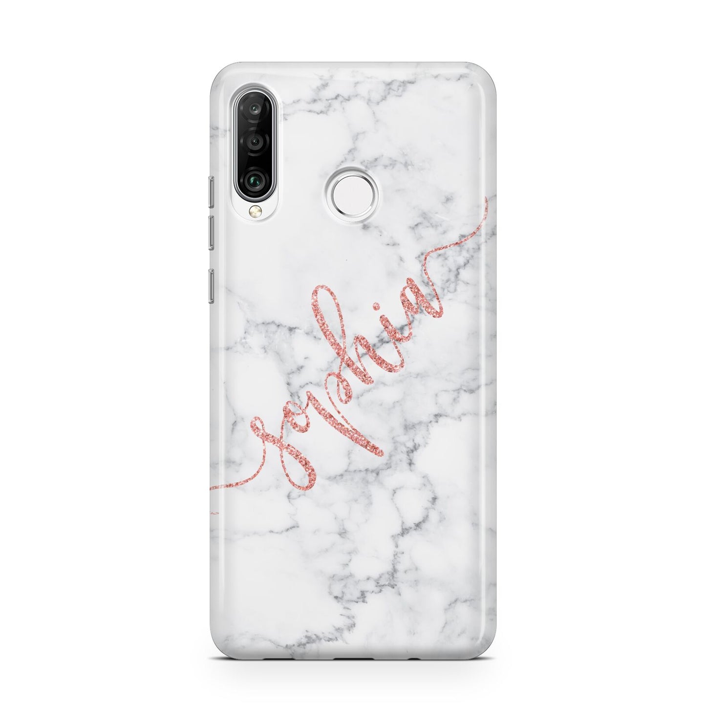 Personalised Marble with Pink Glitter Text Huawei P30 Lite Phone Case