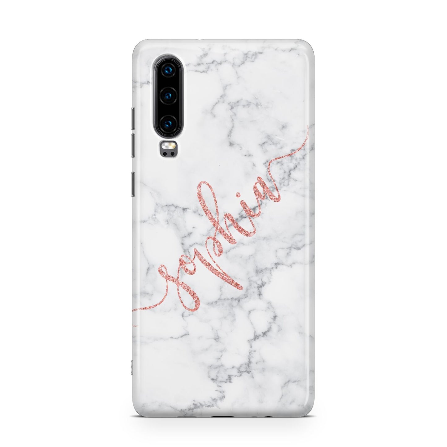 Personalised Marble with Pink Glitter Text Huawei P30 Phone Case