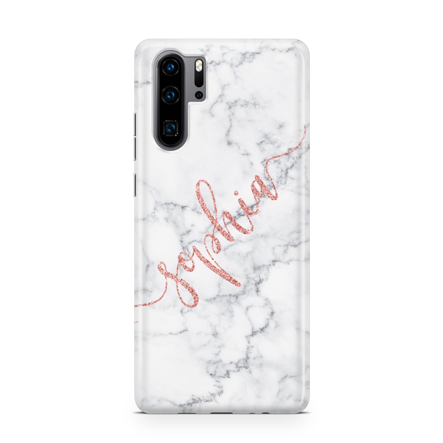 Personalised Marble with Pink Glitter Text Huawei P30 Pro Phone Case