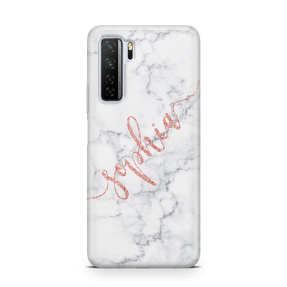 Personalised Marble with Pink Glitter Text Huawei P40 Lite 5G Phone Case