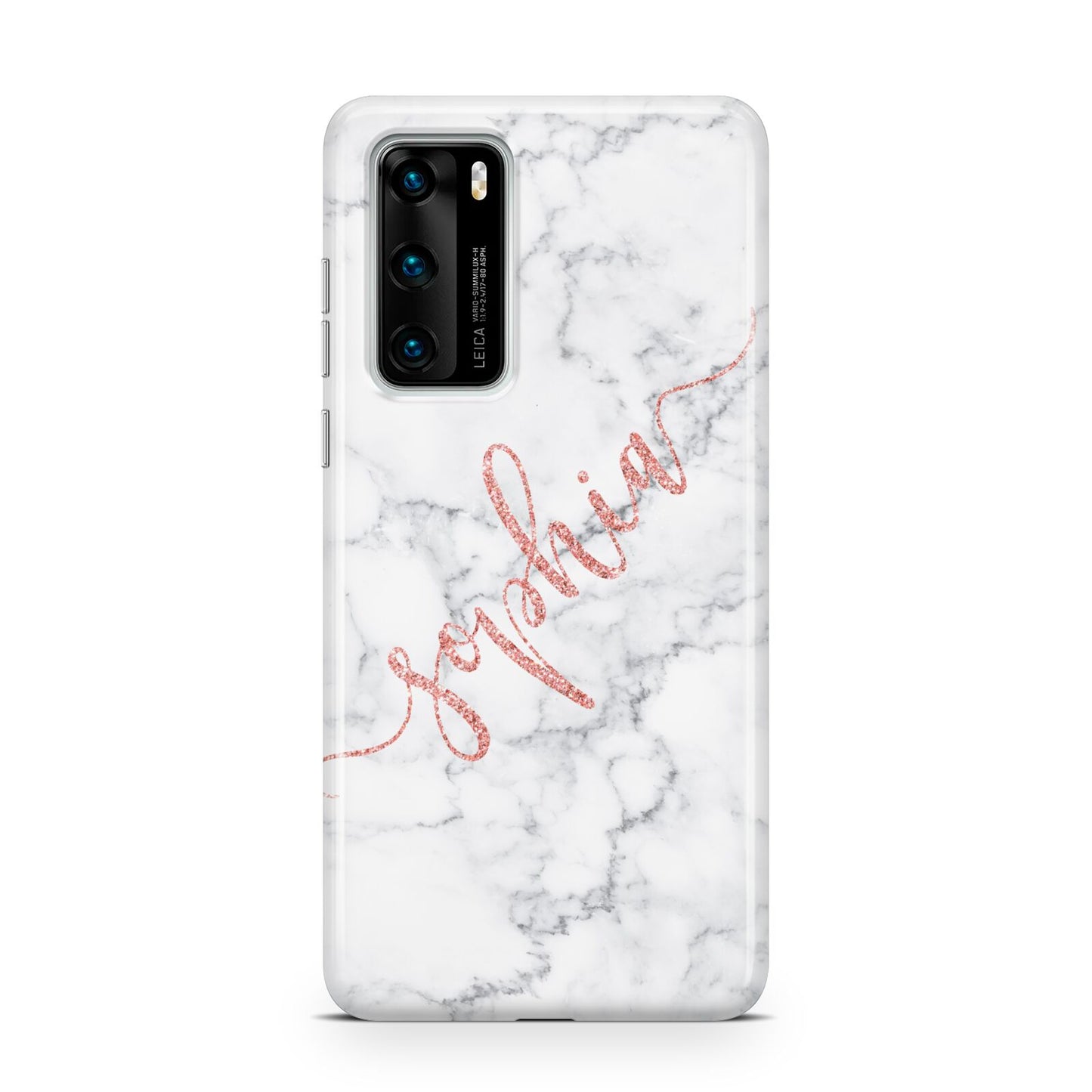 Personalised Marble with Pink Glitter Text Huawei P40 Phone Case