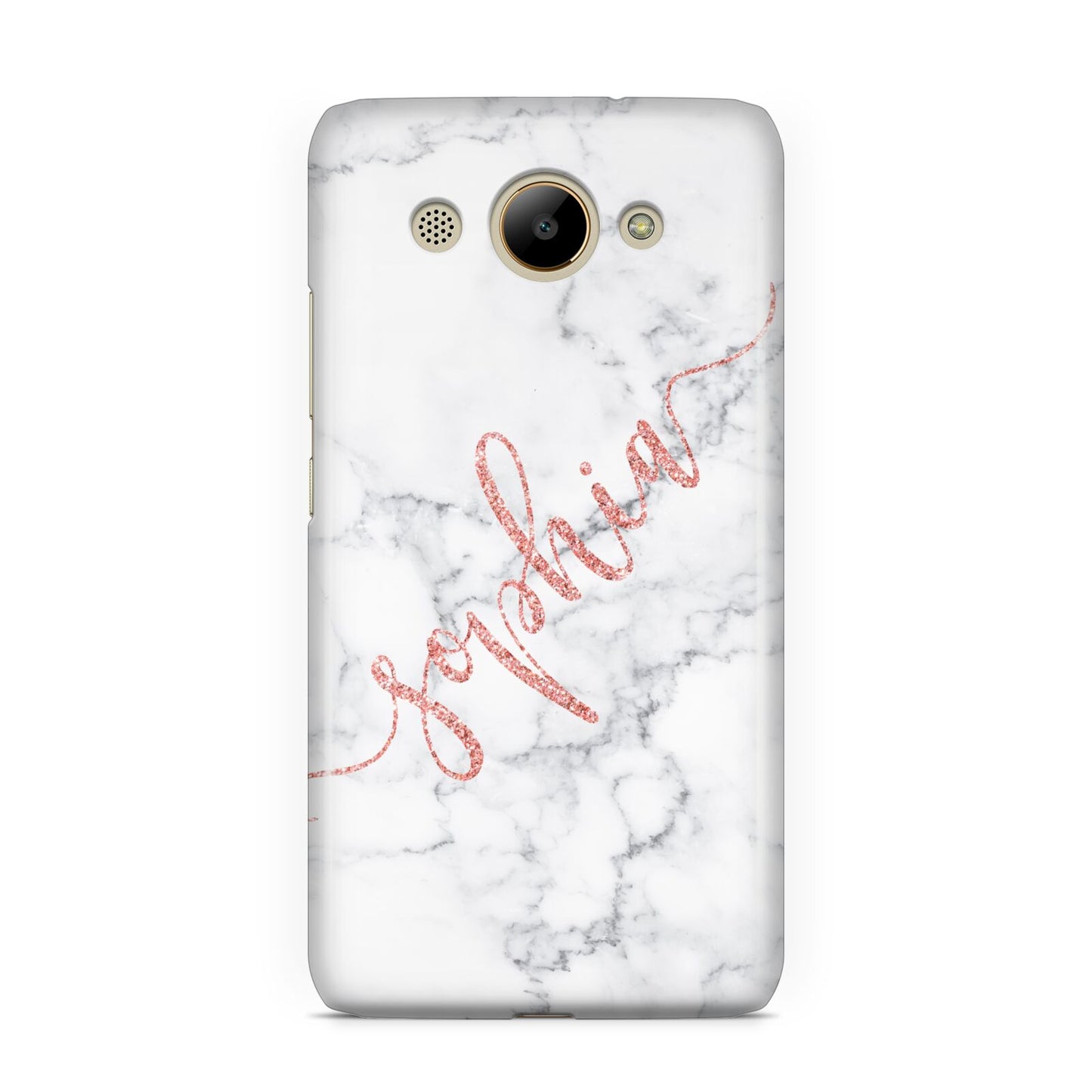 Personalised Marble with Pink Glitter Text Huawei Y3 2017