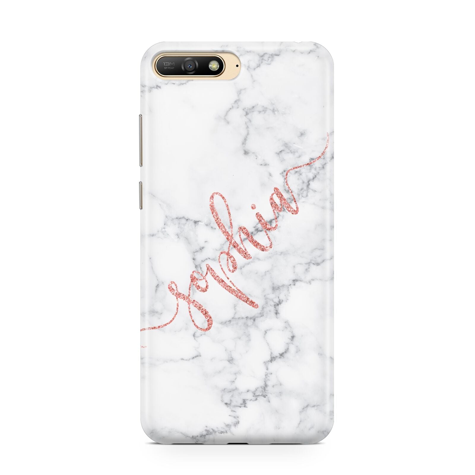 Personalised Marble with Pink Glitter Text Huawei Y6 2018