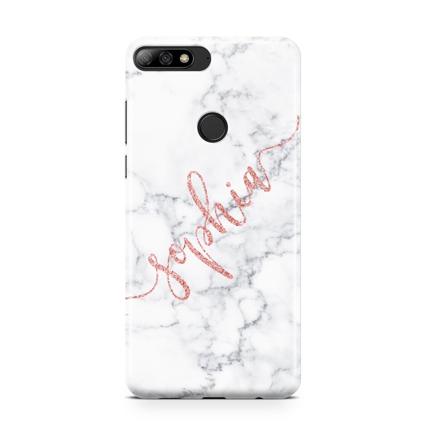 Personalised Marble with Pink Glitter Text Huawei Y7 2018