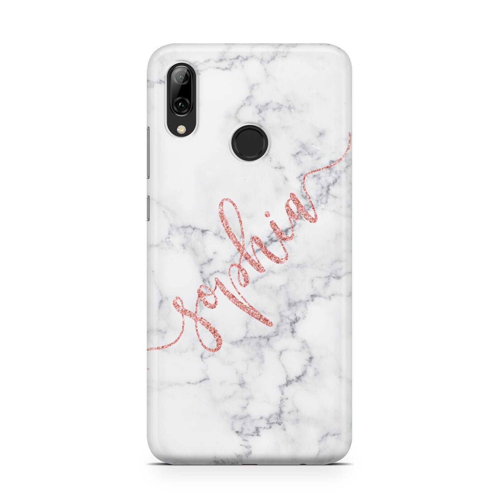 Personalised Marble with Pink Glitter Text Huawei Y7 2019