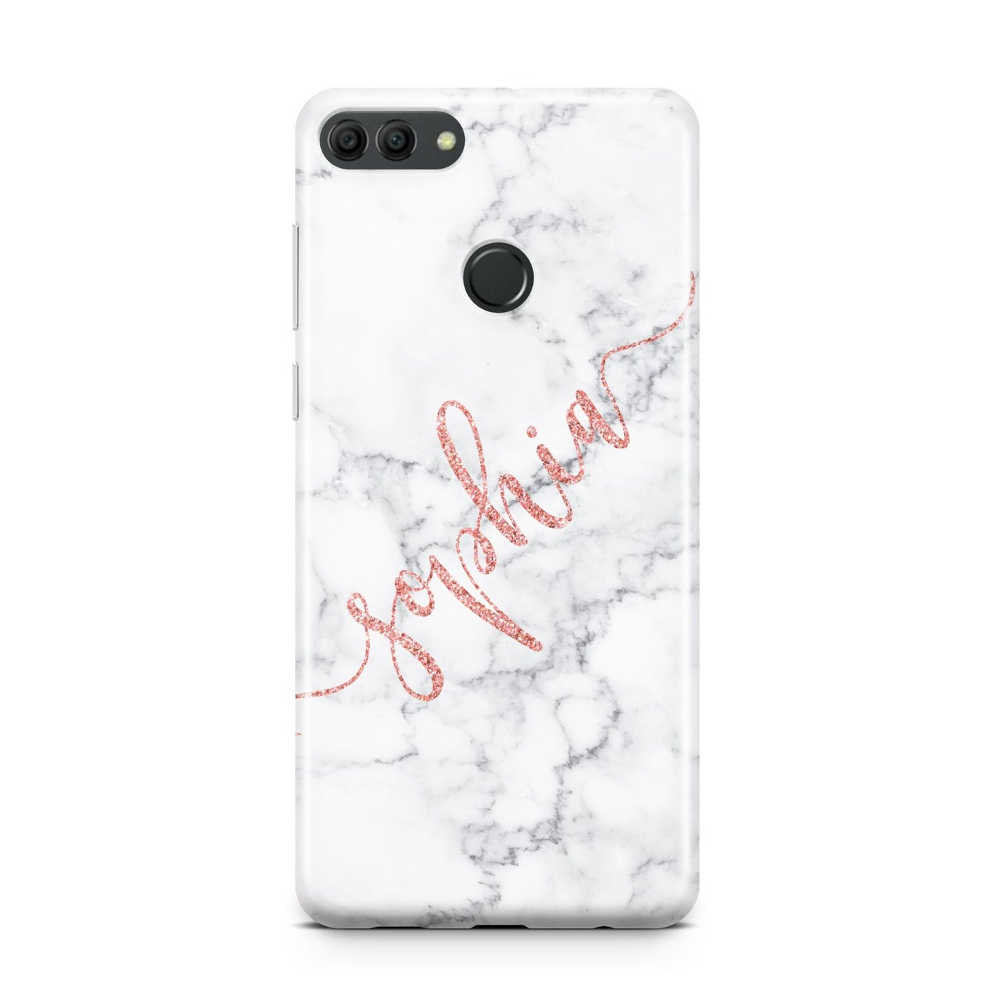 Personalised Marble with Pink Glitter Text Huawei Y9 2018