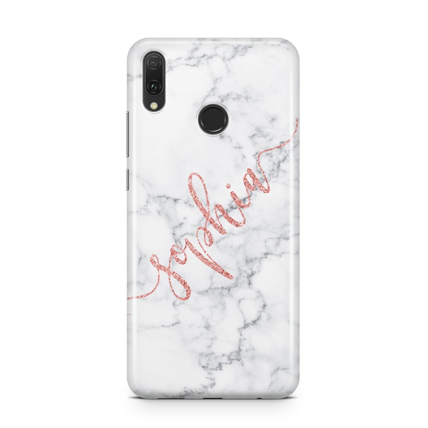 Personalised Marble with Pink Glitter Text Huawei Y9 2019