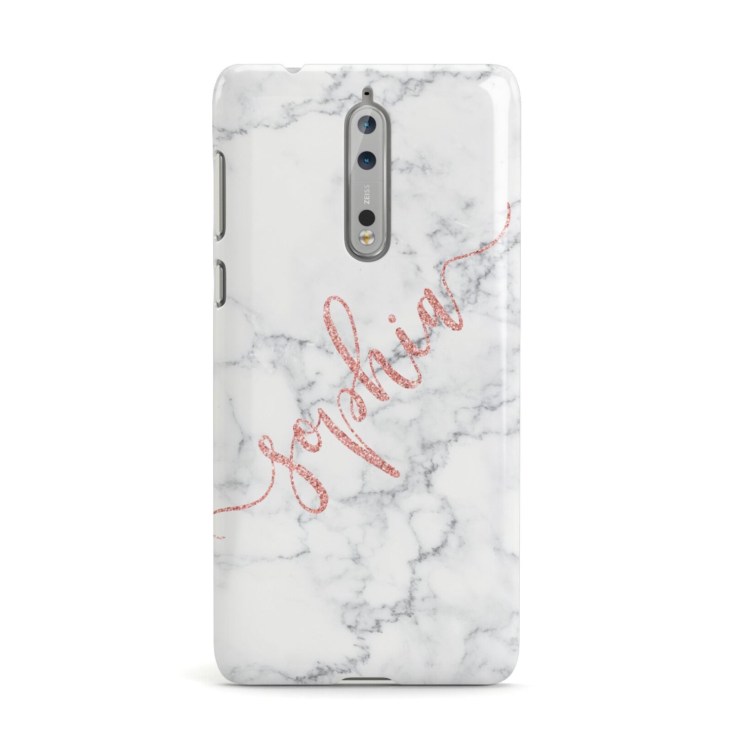 Personalised Marble with Pink Glitter Text Nokia Case