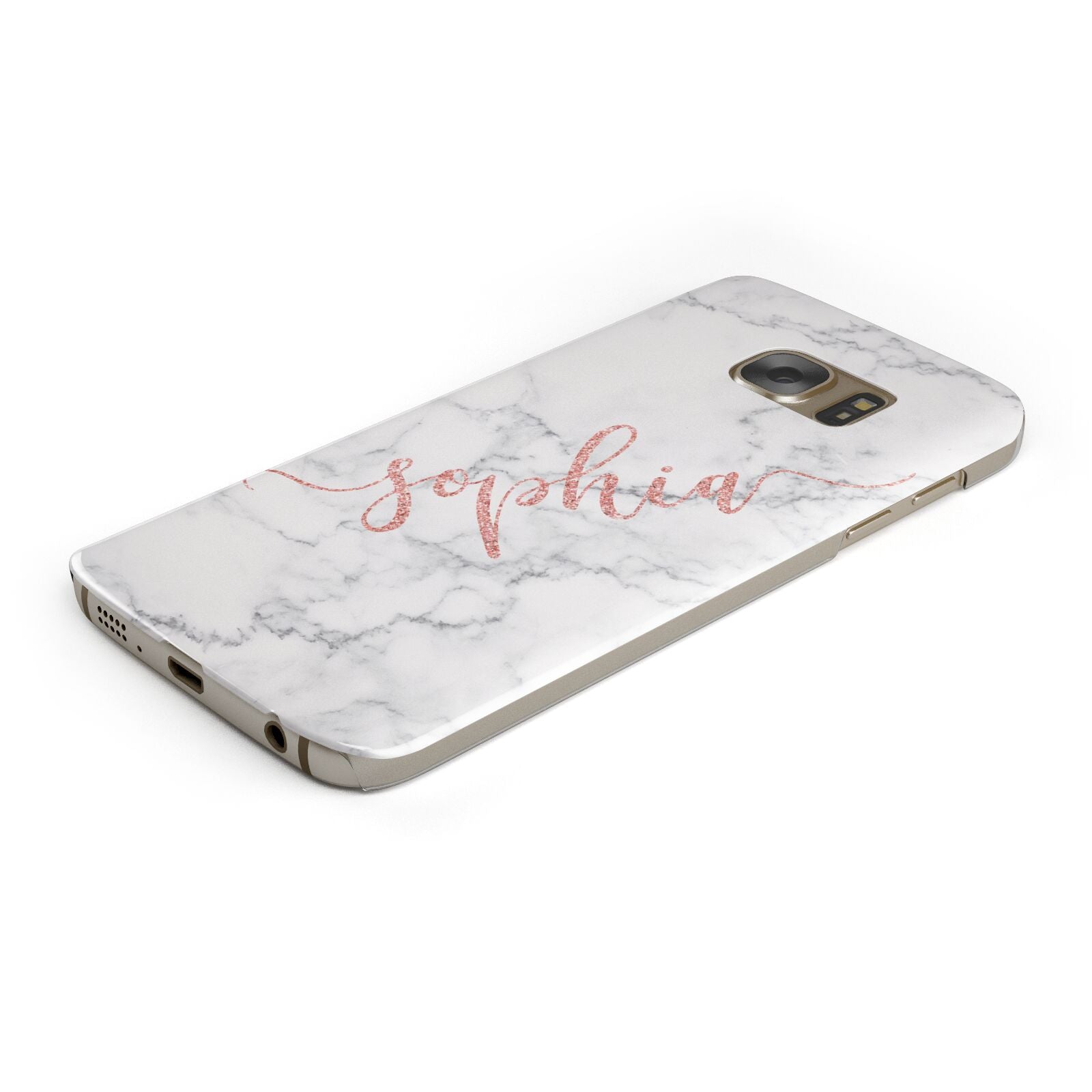 Personalised Marble with Pink Glitter Text Protective Samsung Galaxy Case Angled Image