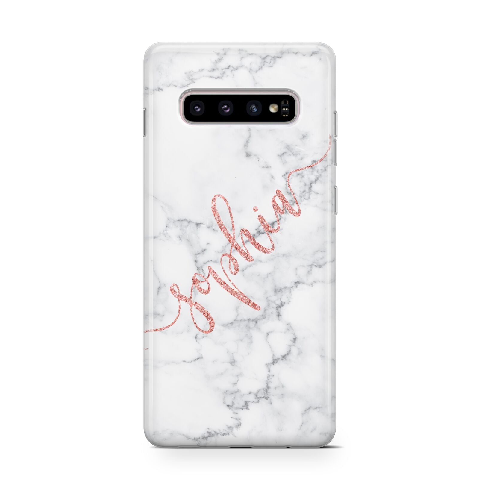 Personalised Marble with Pink Glitter Text Protective Samsung Galaxy Case