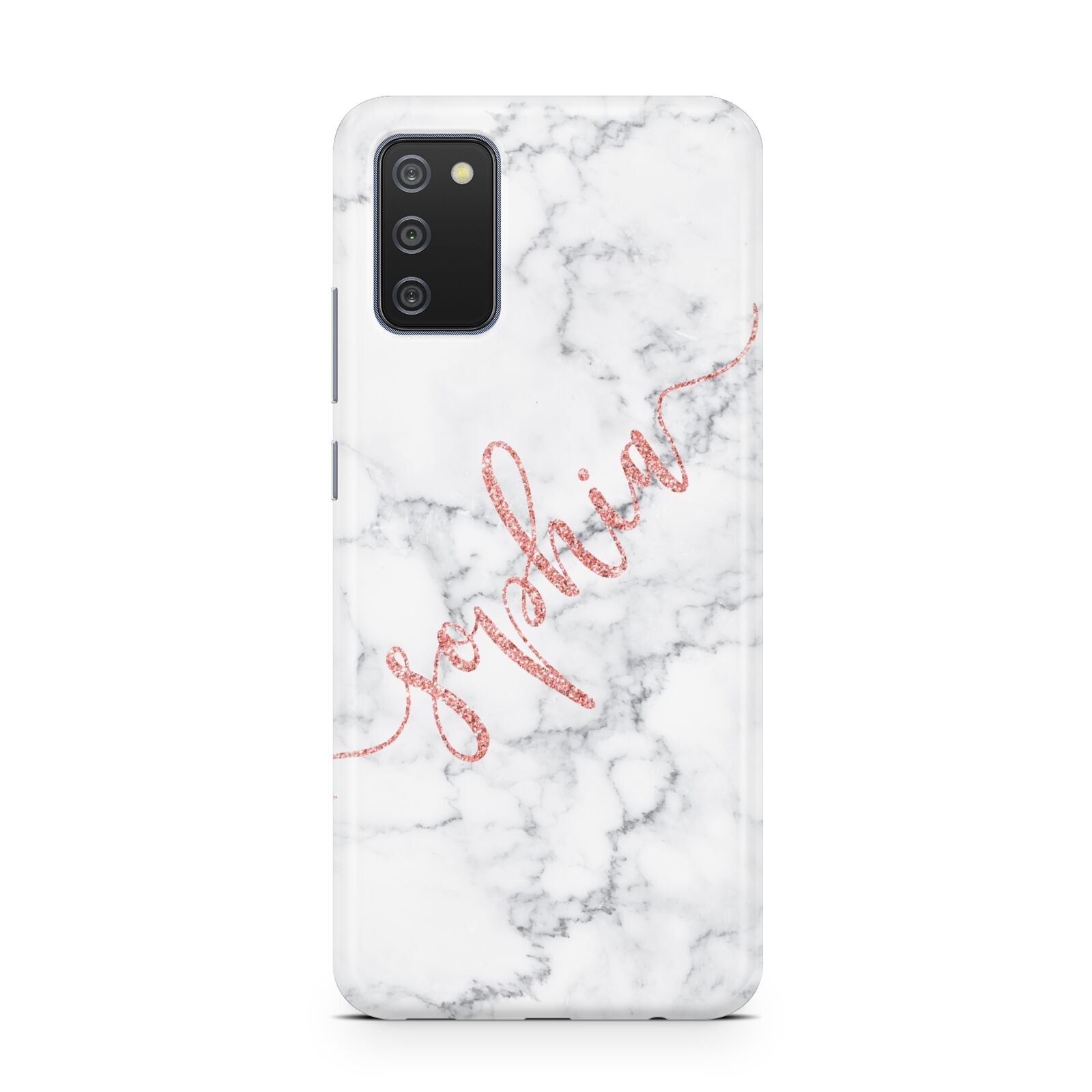 Personalised Marble with Pink Glitter Text Samsung A02s Case