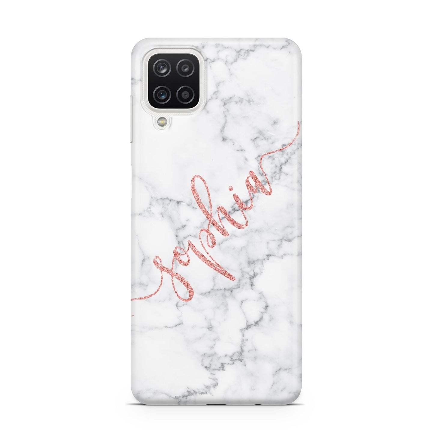 Personalised Marble with Pink Glitter Text Samsung A12 Case