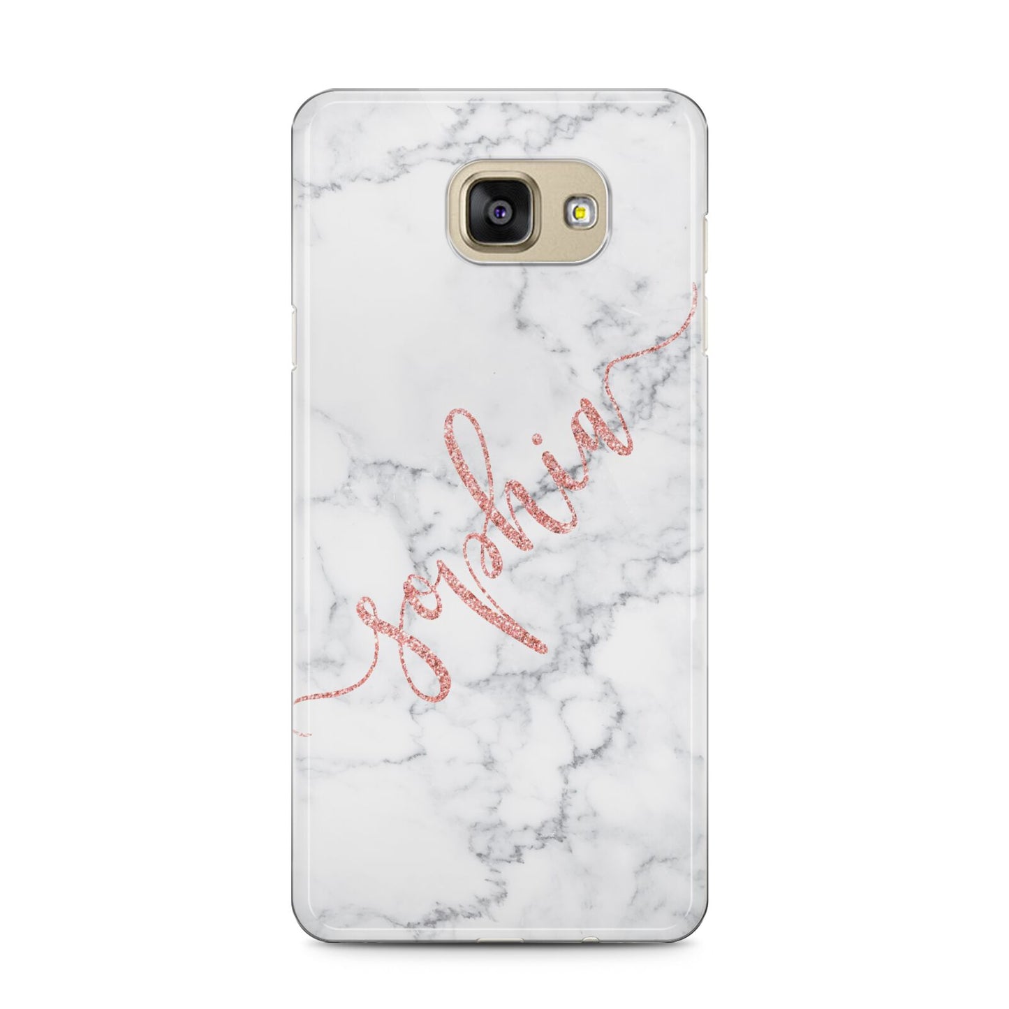 Personalised Marble with Pink Glitter Text Samsung Galaxy A5 2016 Case on gold phone