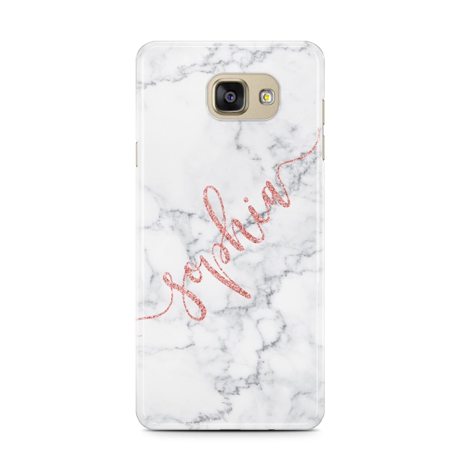 Personalised Marble with Pink Glitter Text Samsung Galaxy A7 2016 Case on gold phone