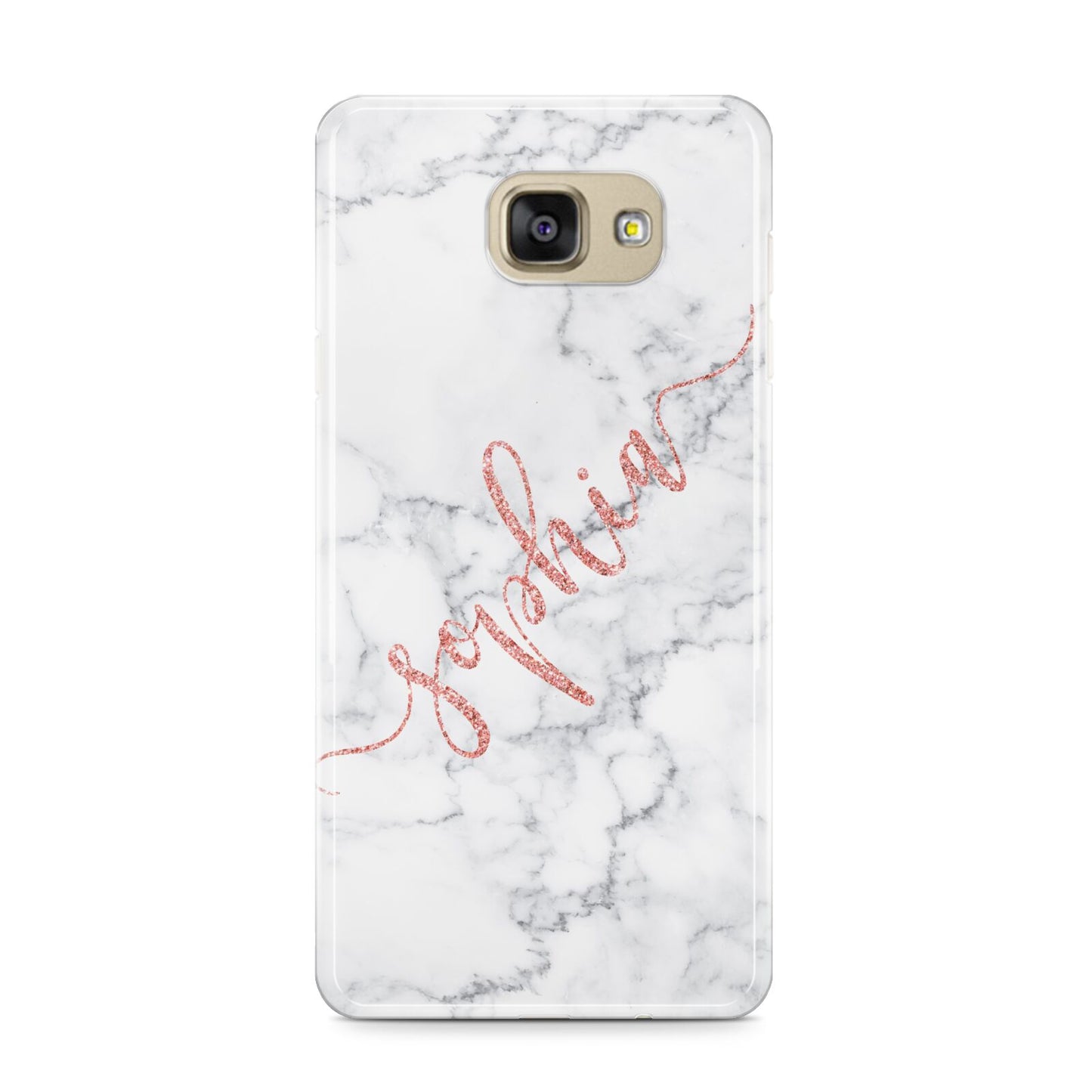 Personalised Marble with Pink Glitter Text Samsung Galaxy A9 2016 Case on gold phone