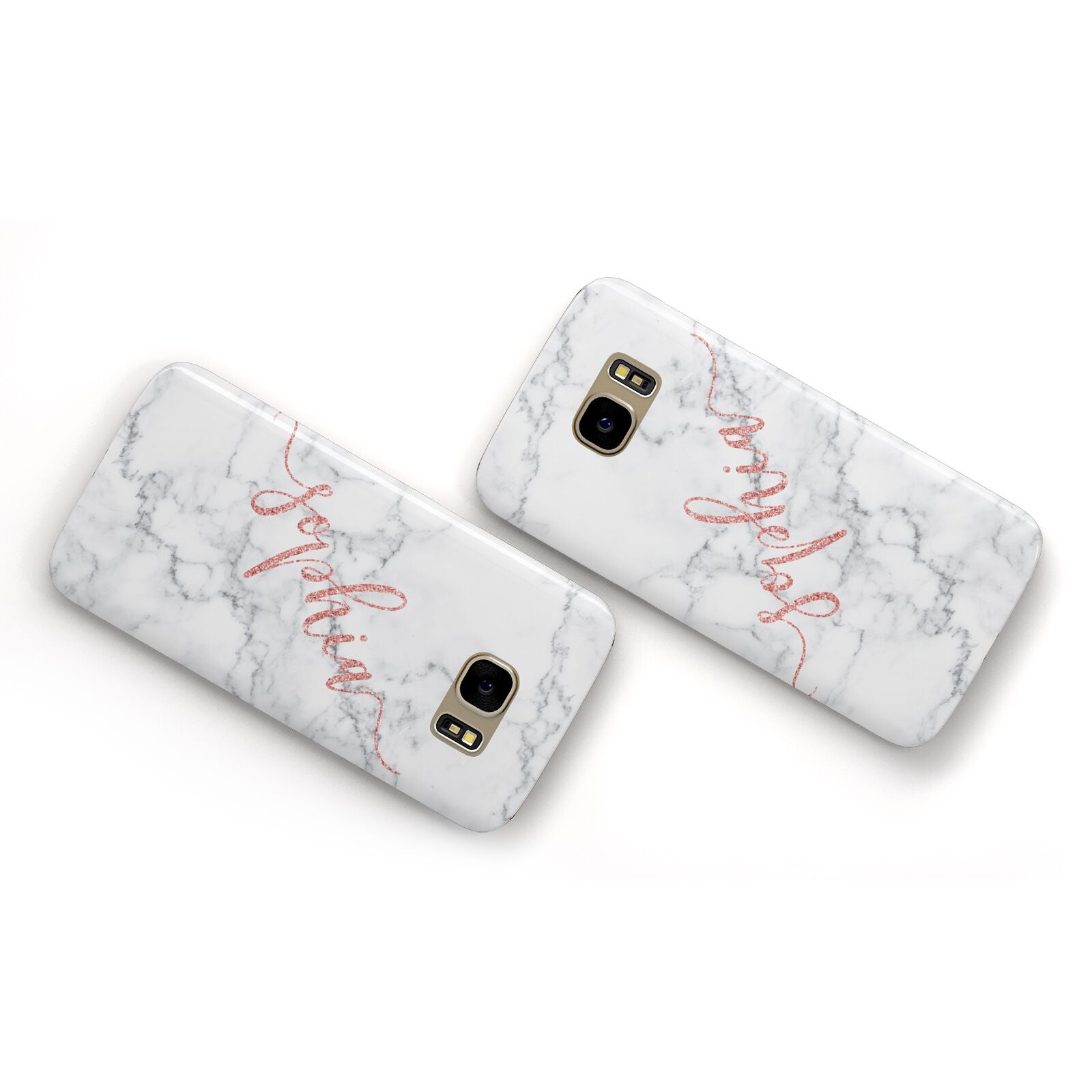 Personalised Marble with Pink Glitter Text Samsung Galaxy Case Flat Overview