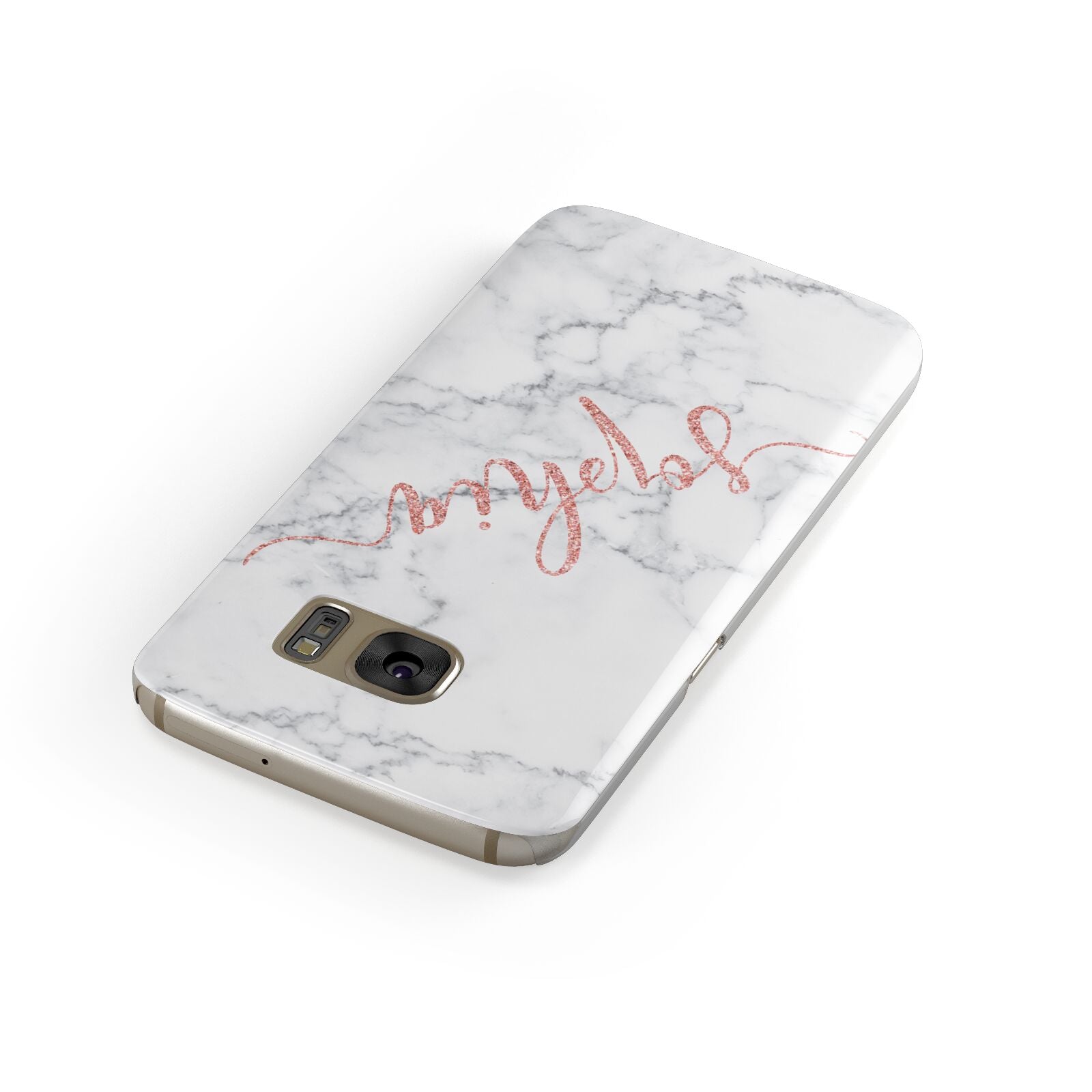 Personalised Marble with Pink Glitter Text Samsung Galaxy Case Front Close Up