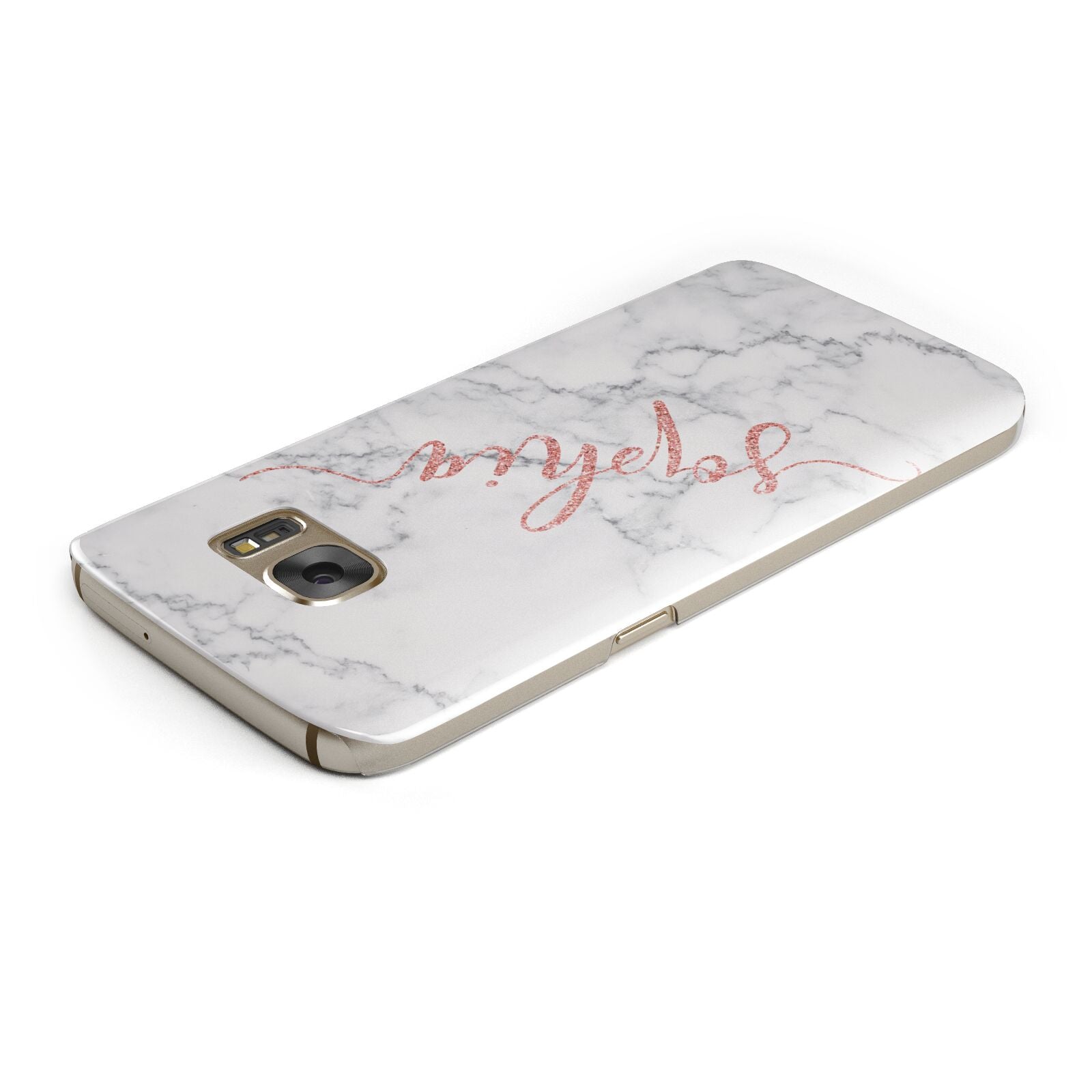 Personalised Marble with Pink Glitter Text Samsung Galaxy Case Top Cutout